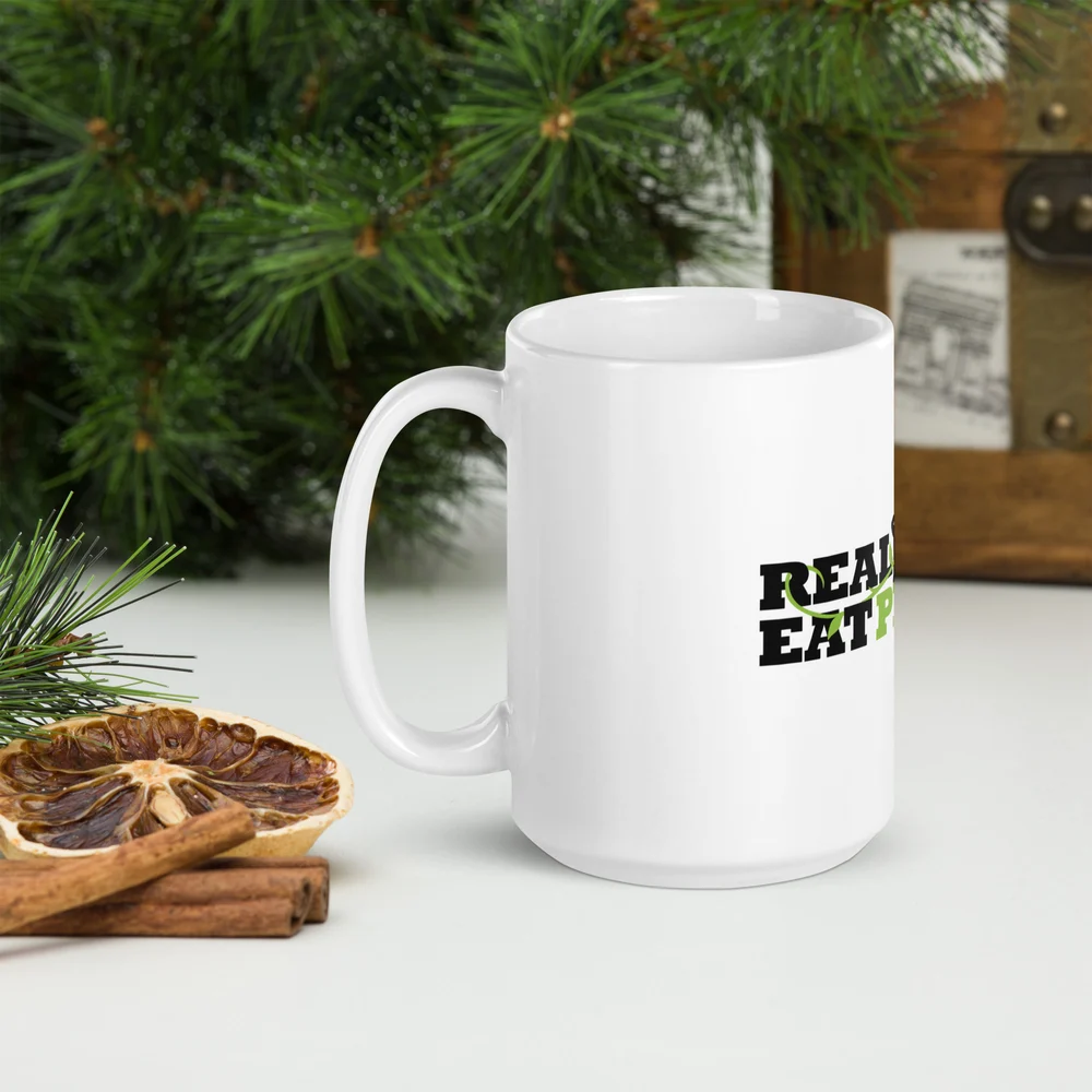 Real Men Eat Plants White glossy mug
